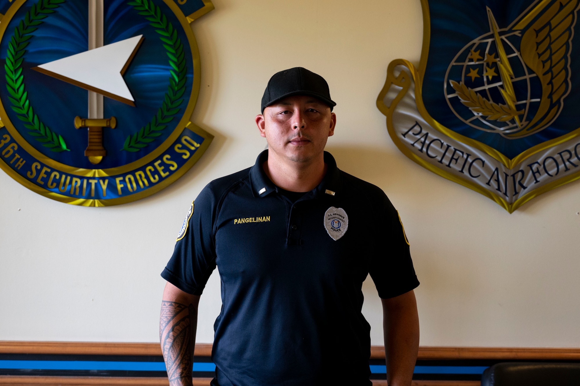 Dwayne Pangelinan, 36th Security Forces Squadron supervisory police officer, poses for a photo, March 31, 2023, at Andersen Air Force Base, Guam. Pangelinan received a Medal of Valor for his courageous actions during two separate incidents. (U.S. Air Force photo by Airman 1st Class Emily Saxton)