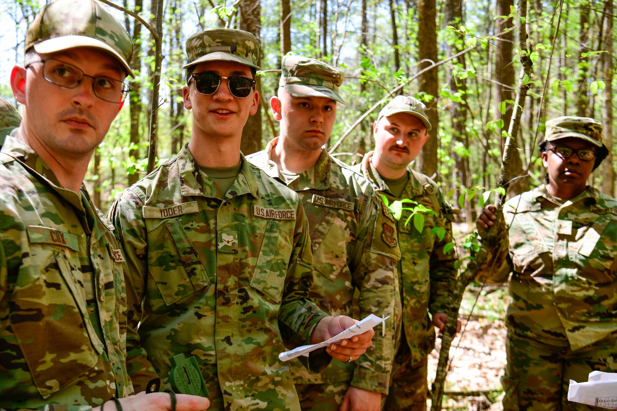 Reserve Citizen Airmen assigned to the 910th Civil Engineer Squadron take a land navigation course, April 1, 2023, at Dobbins Air Reserve Base, Georgia.
