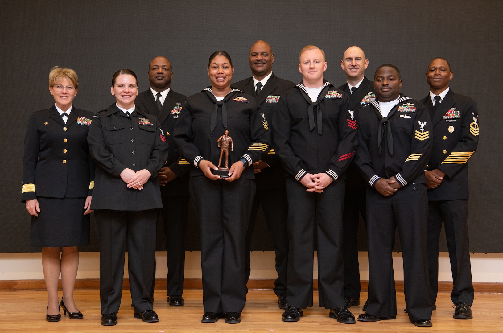 230406-N-DQ752-0034 SAN ANTONIO, Texas (Apr. 6, 2023) Rear Adm. Cynthia A. Kuehner, commander Naval Medical Forces Support Command (NMFSC) poses with the NMFSC 2023 Sailor of the Year awardee and nominees with their senior enlisted leaders after a ceremony April 6. (U.S. Navy Photo by Mass Communication Specialist 2nd Class Cheyenne Geletka)