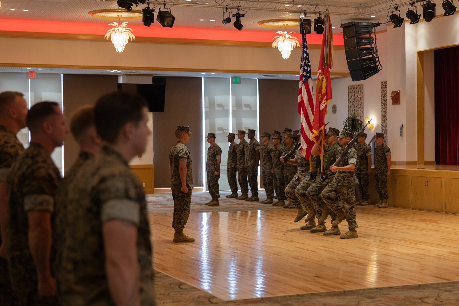 U.S. Marines with 3d Battalion, 12th Marines conduct a relief and appointment ceremony on Camp Hansen, Okinawa, April 4, 2023. The ceremony commemorates the transfer of responsibilities from Sgt. Maj. Glenn Ray to Sgt. Maj. Joshua Minter. (U.S. Marine Corps Photo by Cpl. Lorenzo Ducato)