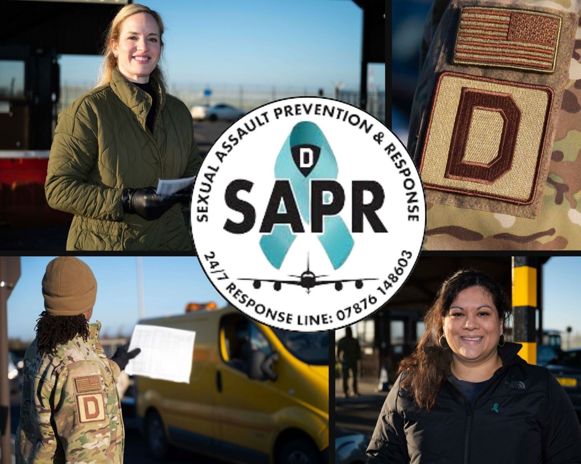In honor of sexual assault awareness and prevention month, members of the sexual assault prevention and response team checked identification cards at Royal Air Force Mildenhall, England, April 3, 2023. The SAAPM team spent their morning working with the 100th Security Forces Squadron ensuring positive entry for individuals accessing the base. (U.S. Air Force photo by Senior Airman Viviam Chiu)