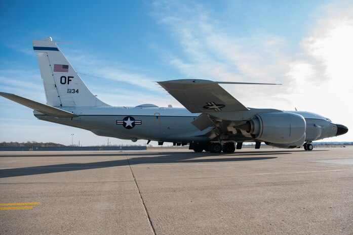 U.S. Air Force pilots and operators taxi the RC-135V/W Rivet Joint in preparation for launch during Dragon Flag EAST, April 1, 2023, at Offutt Air Force Base, Nebraska.