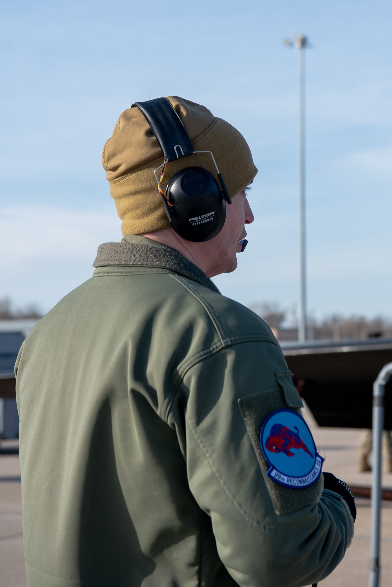 A U.S. Air Force 99th Reconnaissance Squadron U-2 Dragon lady pilot oversees flightline operations during Dragon Flag EAST, April 1, 2023, at Offutt Air Force Base, Nebraska.
