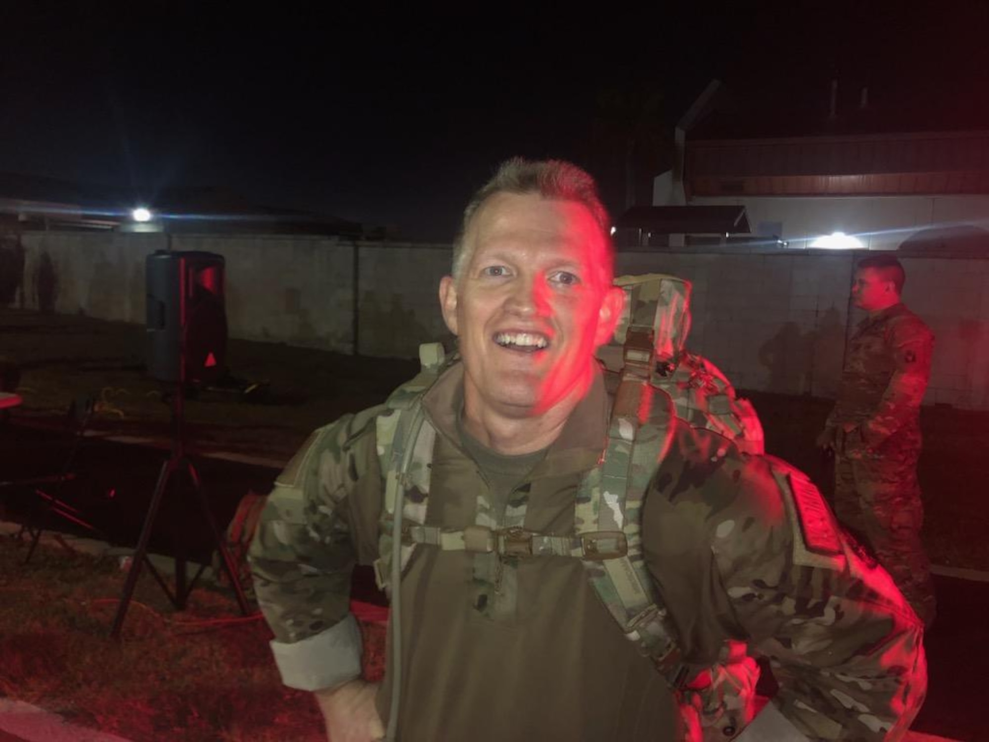 U.S. Air Force Master Sgt. Christopher Cowgill, a 290th Alpha Flight noncommissioned officer in charge, after completed the Norwegian Ruck March held at MacDill Air Force Base, Florida, March 31, 2023. Cowgill was one of five 290th JCSS Airmen who participated in the march.