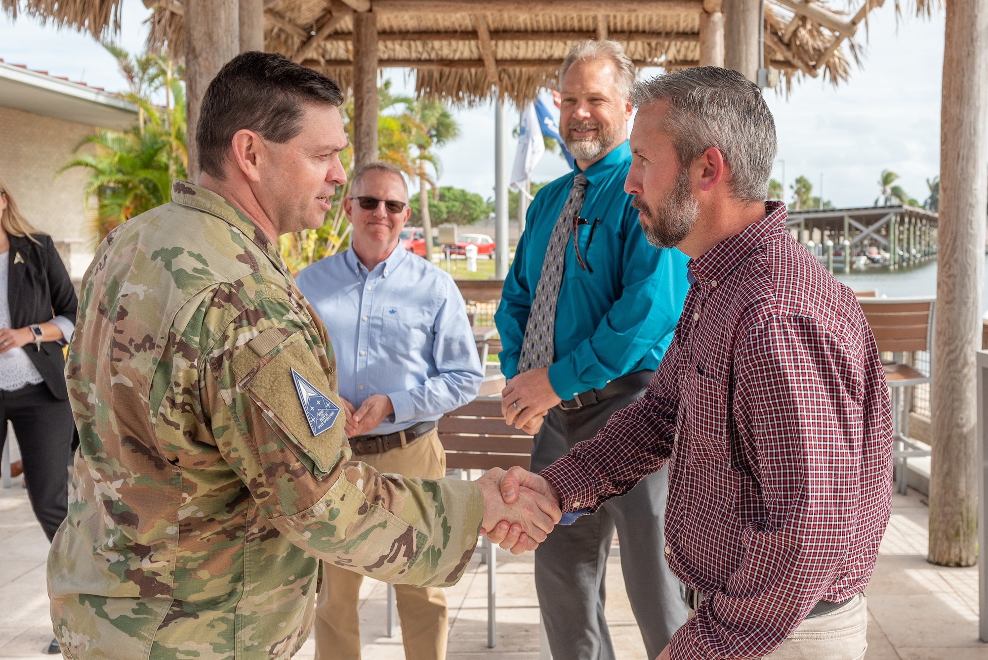 Chief of Space Operations Gen. Chance Saltzman holds a leadership roundtable at Patrick Space Force Base, Fla., Apr. 10, 2023. Saltzman coined numerous guardians in recognition of their hard work and dedication to the mission. (U.S. Space Force photo by Deanna Murano)