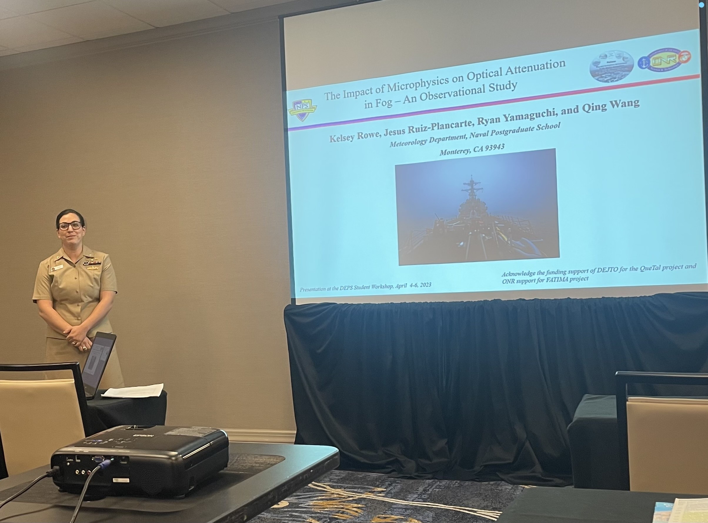 Meteorological and Oceanography Officers attending the Naval Postgraduate School recently participated in the Directed Energy Professional Society (DEPS) 2023 conference and presented their thesis in San Antonio, Texas, April 3-6.