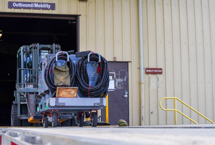 U.S. Air Force 9th Logistics Readiness Squadron training management office personnel load equipment onto trucks, March 20, 2023, at Beale Air Force Base, California.
