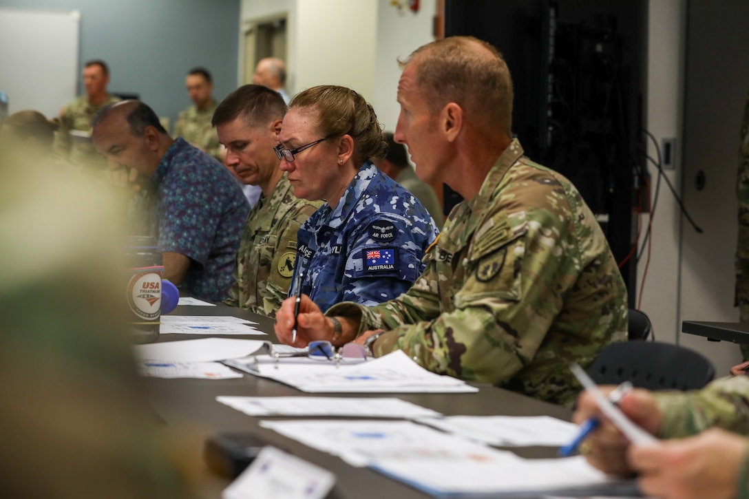 Leaders attend the senior leader forum as part of Pacific Joint Allied Sustainment System (JASS) strategic-level discussion. JASS allows the Joint Force to assess sustainment feasibility, Joint Prioritization, mutual support to and from Partners and Allies, explore the inherent trade-offs and associated risks to challenge assumptions of availability.