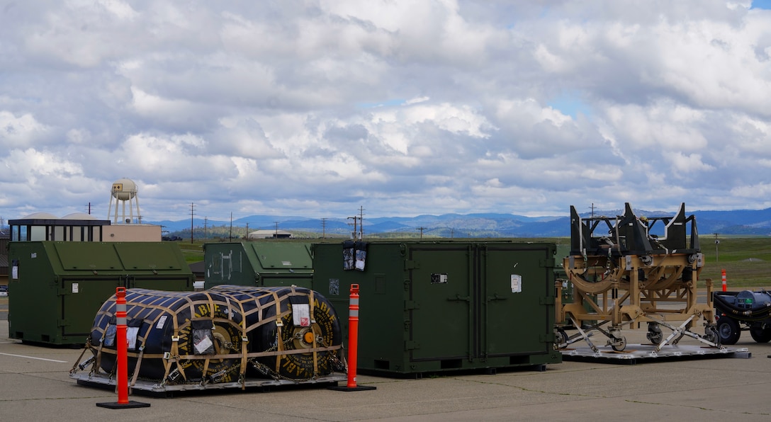 U.S. Air Force 9th Logistics Readiness Squadron gathers U-2 support equipment to load onto trucks, March 20, 2023, at Beale Air Force Base, California.