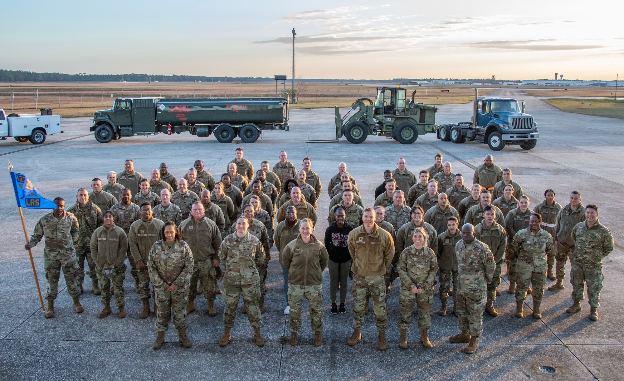 U.S. Airmen of the 125th Logistics Readiness Squadron, Florida Air National Guard, are pictured at the 125th Fighter Wing in Jacksonville, Florida, Feb. 4, 2023. The 125th LRS earned the 2022 Daedalian Maj. Gen. Warren R. Carter Logistics Effectiveness Award for outstanding logistical achievements and performance. (U.S. Air National Guard photo by Senior Airman Jesse Hanson)