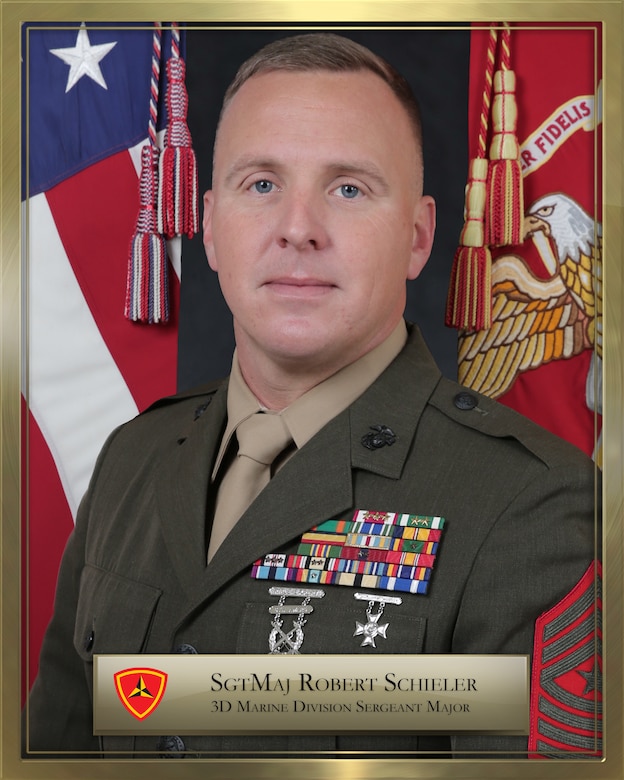 Sergeant Major Robert W. Schieler enlisted in the Marine 
Corps in April 1998 and completed recruit training at 
MCRD Parris Island, SC. He was a student at the Infantry 
Training Battalion, School of Infantry, Camp Geiger, 
NC from July to August 1998, and assigned the Military 
Occupational Specialty of 0311 He attended Marine Corps 
Security Force Training Company, Chesapeake, VA from 
September to October 1998.