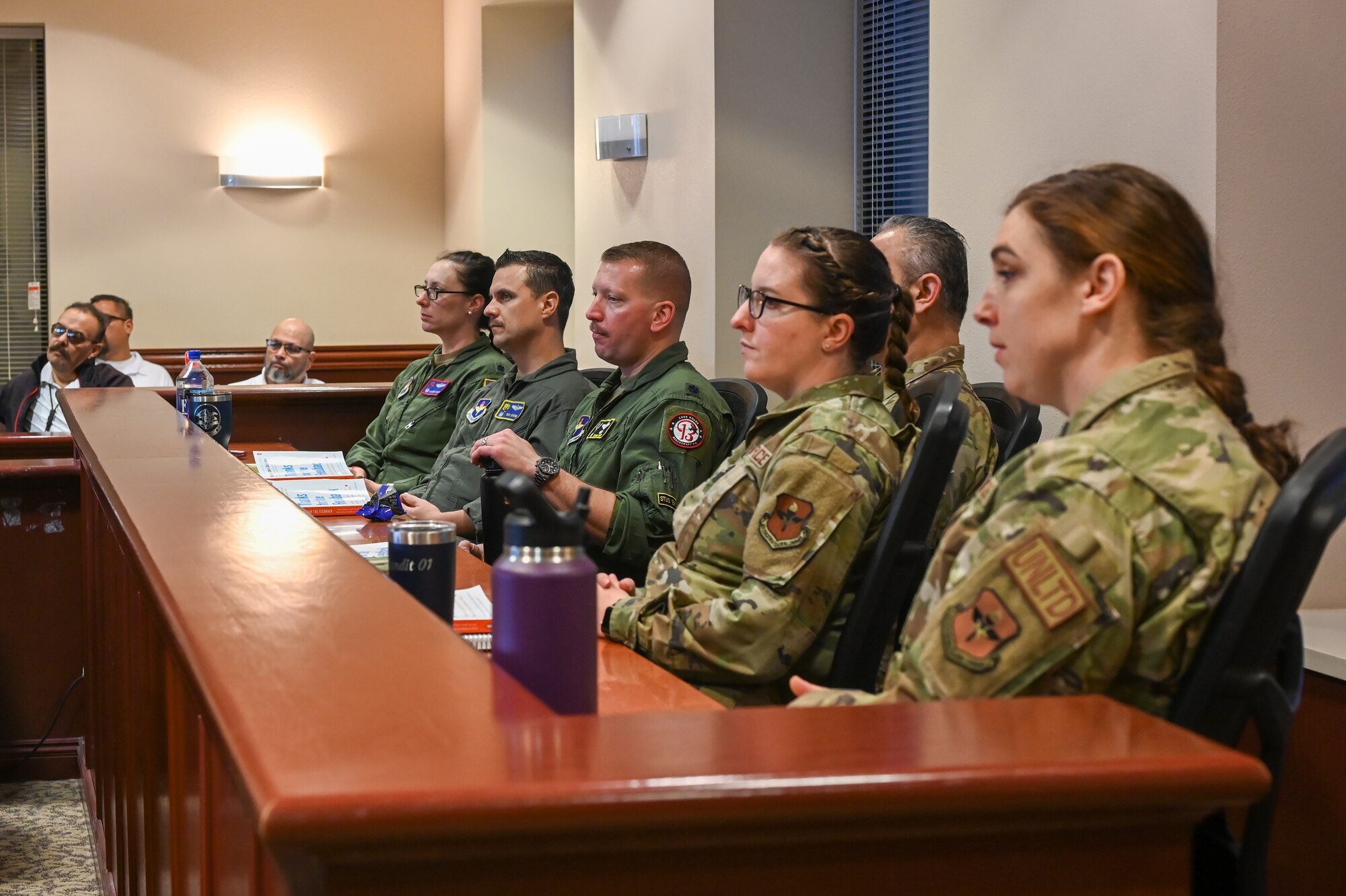 U.S. Air Force commanders of Team XL participate in a professional development discussion focused on the importance of feedback at Laughlin Air Force Base, Texas, on March 22, 2023. Through collaboration and open communication, the team worked to develop their skills and knowledge as leaders within the Air Force. (U.S. Air Force photo by Airman 1st Class Keira Rossman)