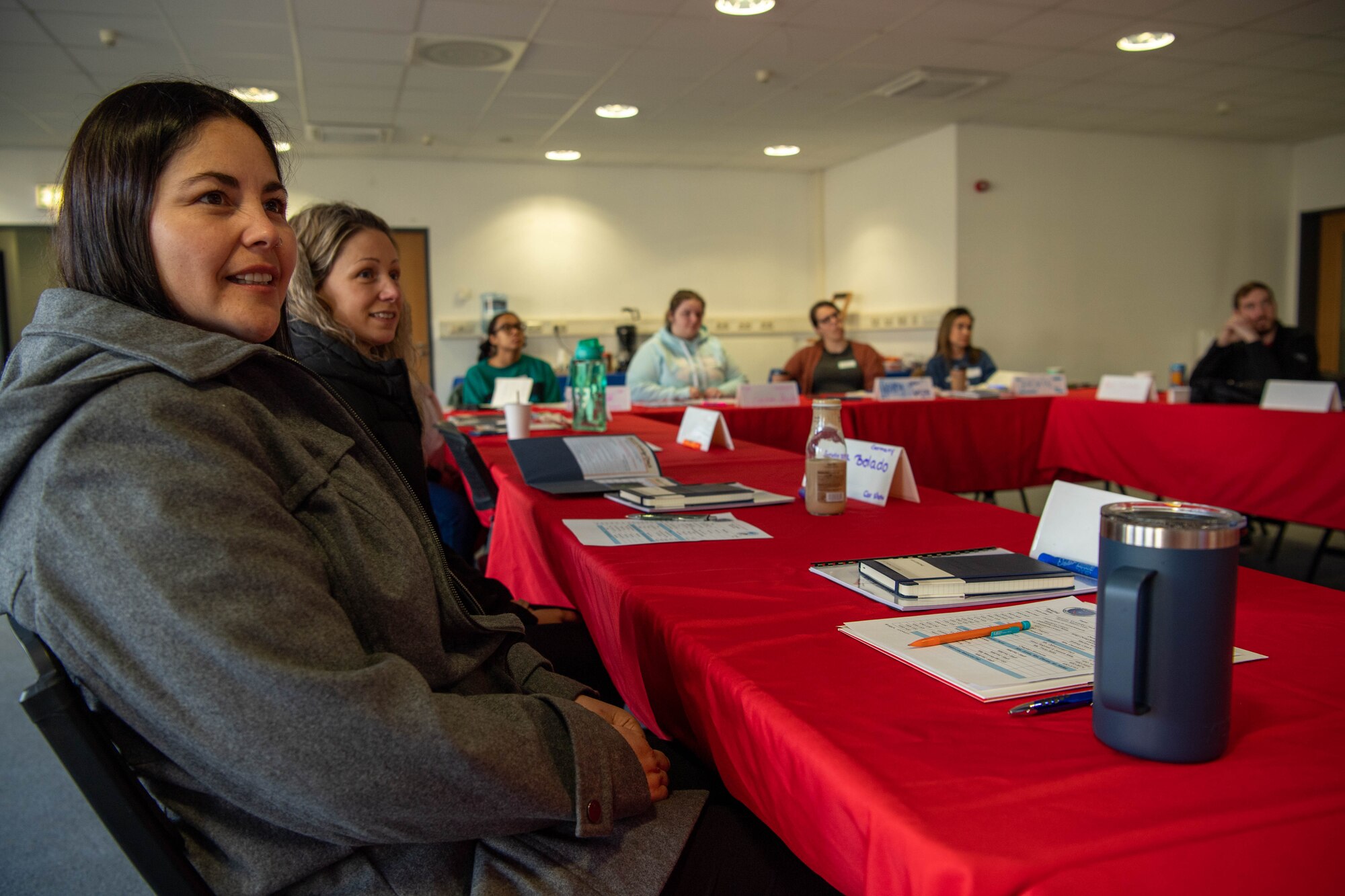 Military spouses gather for a Heart Link spouse orientation program hosted by the Military & Family Readiness Center at Ramstein Air Base, Germany, April 4, 2023.