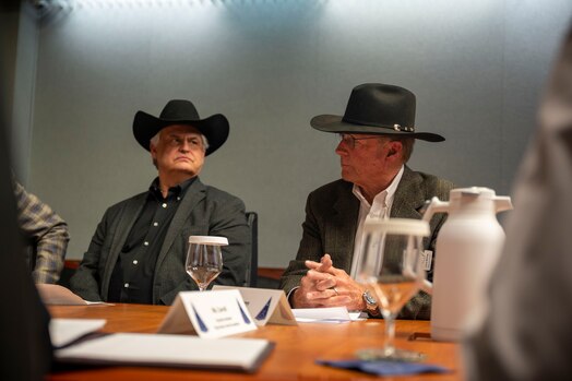  Pikes Peak Rodeo Foundation received a mission brief, SpOC Headquarters, Peterson Space Force Base, Colo., April 13, 2023. The Pikes Peak or Bust Rodeo has been a Colorado Springs tradition since 1937, showcasing the top rodeo talent and action. SpOC is dedicated to a continued tradition in strengthening a long-standing community relationship.  (US. Space Force photo by SSgt Jose A. Rodriguez Jr)