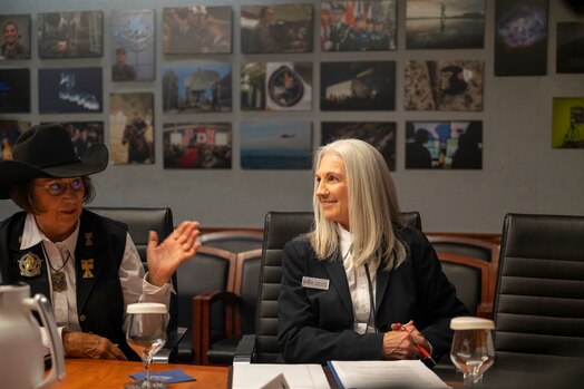  Pikes Peak Rodeo Foundation received a mission brief at SpOC Headquarters, Peterson Space Force Base, Colo., April 12, 2023. The Pikes Peak or Bust Rodeo has been a Colorado Springs tradition since 1937, showcasing the top rodeo talent and action. SpOC is dedicated to a continued tradition in strengthening a long-standing community relationship.  (US. Space Force photo by SSgt Jose A. Rodriguez Jr)