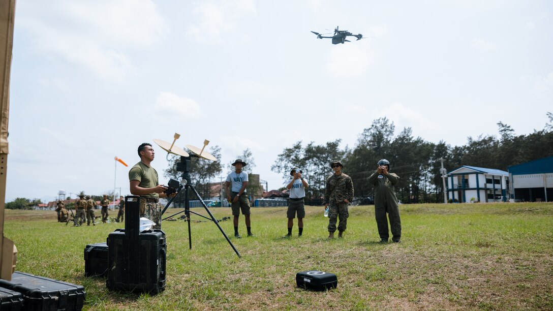 U.S. Marines with 3d Marine Littoral Regiment, 3d Marine Division demonstrate the capabilities of a Skydio X2 small unmanned aircraft system to Philippine Marines from Battalion Landing Team 10 during Balikatan 23 at Naval Base Camilo Osias, Philippines, April 11, 2023. Balikatan 23 is the 38th iteration of the annual bilateral exercise between the Armed Forces of the Philippines and the U.S. military. The exercise includes three weeks of training focused on amphibious operations, command and control, humanitarian assistance, urban operations and counterterrorism skills throughout northern and western Luzon. Coastal defense training figures prominently in the Balikatan 23 training schedule.
