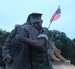 Pvt. Joshua Kaza, a Marine with Hotel Comapny, was awarded his Eagle, Globe and Anchor by his dad Lt. Col. Babu Kaza at Marine Corps Recruit Depot Parris Island, April 8, 2023. The date of April 8 is providential to the family. Babu's friend, 1st Lt. Joshua Palmer, was killed in Al Anbar, Iraq on this day in 2004 and is the very person for who he named his son after.
