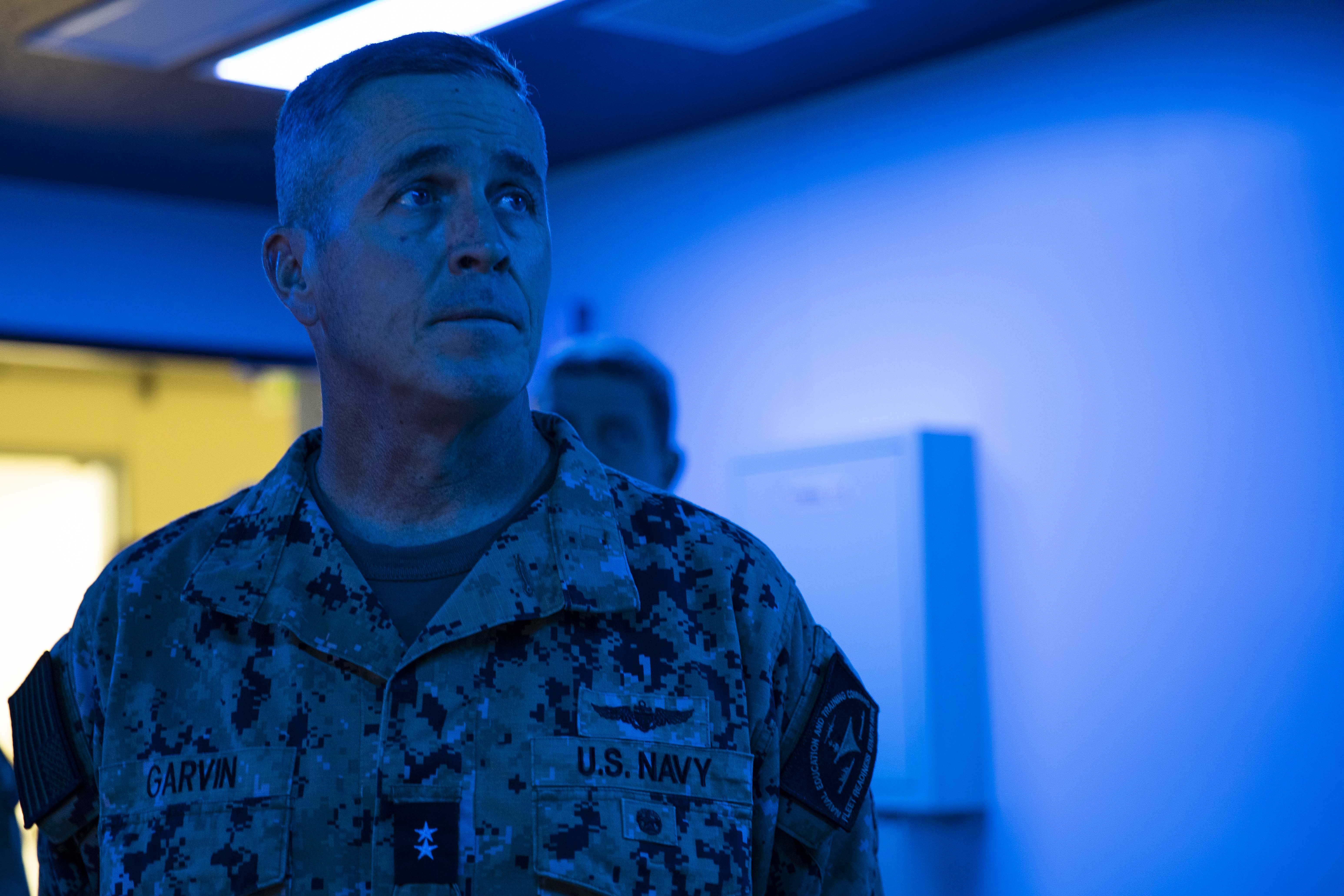 YOKOSUKA, Japan (April 7, 2023) Rear Adm. Pete Garvin, commander, Naval Education and Training Command (NETC), tours training classrooms at the Surface Combat Systems Training Command (SCSTC) Detachment Western Pacific onboard Commander, Fleet Activities Yokosuka. NETC’S mission is to recruit, train and deliver those who serve our nation, taking them from street-to-fleet by forging civilians into highly skilled, operational and combat ready warfighters. (U.S. Navy photo by Mass Communication Specialist 1st Class Jamaal Liddell)