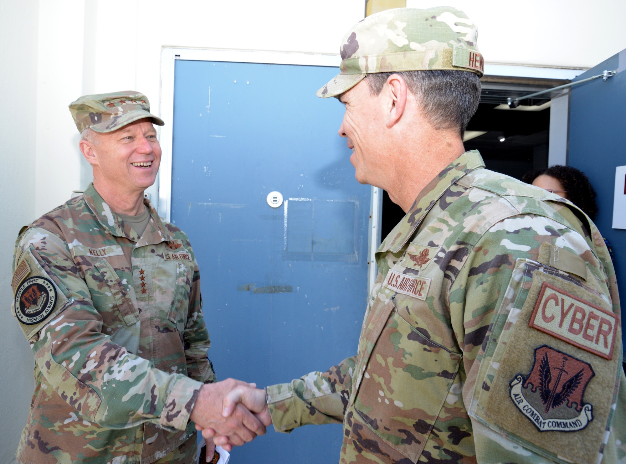 Gen. Mark Kelly, commander of Air Combat Command, toured the 16th Air Force and its local subordinate wings along with Command Chief Master Sgt. John Storms, ACC, to familiarize themselves with the wing’s intelligence and cyber operations missions and the officers, enlisted and civilians who meet those missions on a daily basis.