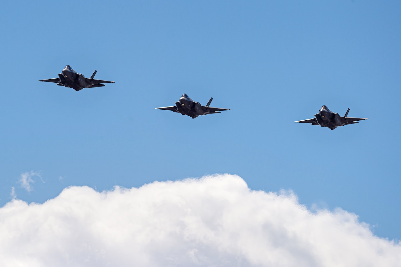 Three aircraft fly in formation.