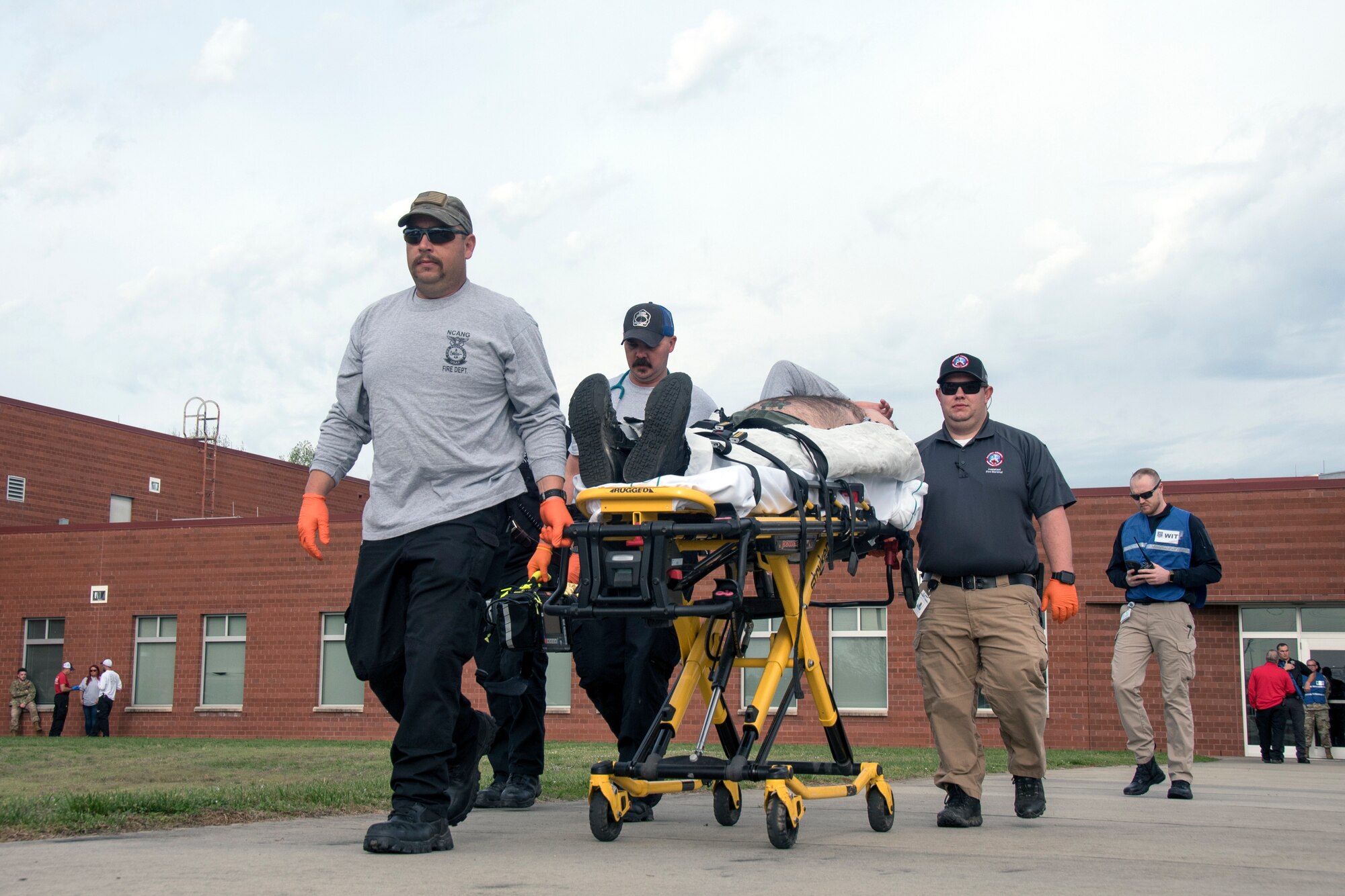 Emergency Responders remove victim from the scene of a simulated active-shooter training.