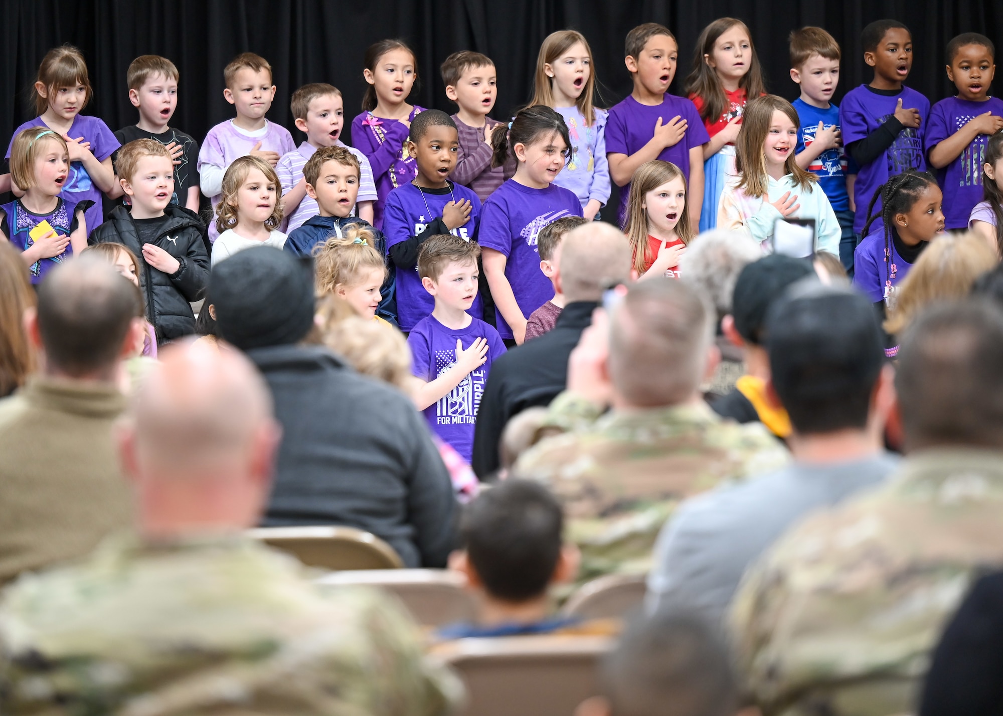 Students and faculty from Hill Field Elementary School in Clearfield, Utah, celebrated Month of the Military Child with performances and crafts