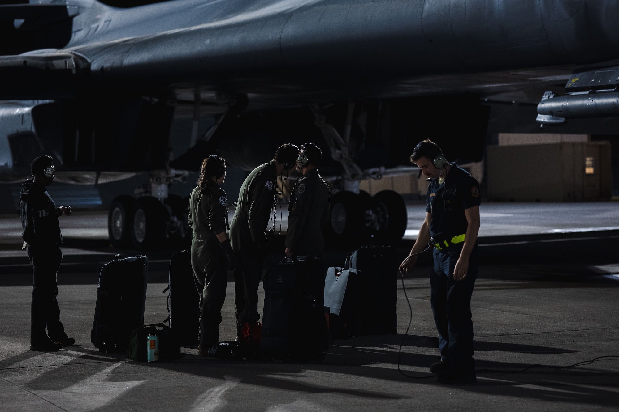 Maintainers from the 28th Aircraft Maintenance Squadron and aircrew members from the 34th Bomb Squadron, prepare a B-1B Lancer for takeoff from Ellsworth Air Force Base South Dakota, in support of COPE INDIA 2023, April 12, 2023. The Department of Defense and India have strengthened their defense and security partnership considerably, advancing regional security, military-to-military and information sharing cooperation. (U.S. Air Force photo by Senior Airman Austin McIntosh)