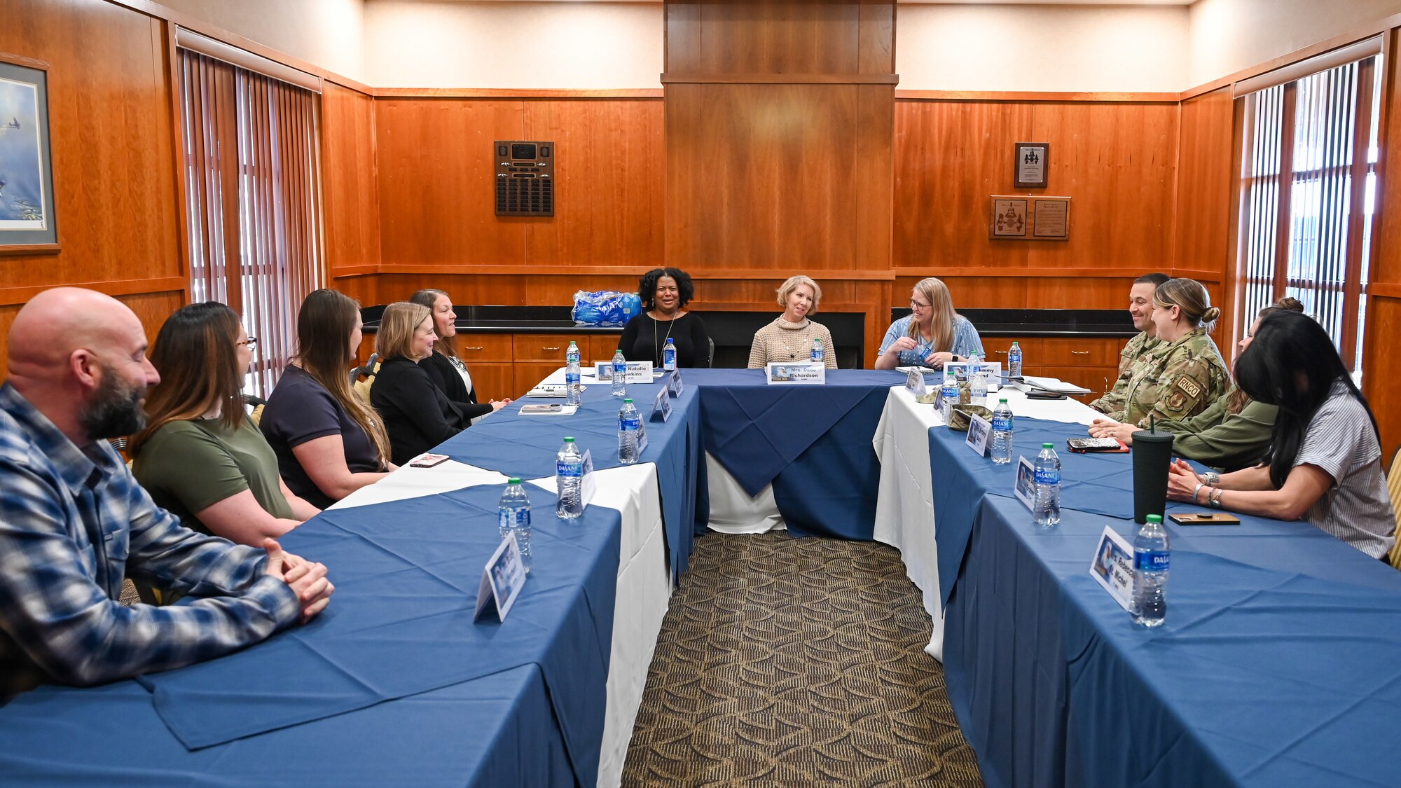 Center, Dede Richardson, spouse of Gen. Duke Z. Richardson, Air Force Materiel Command commander, meets with spouses of service members April 11, 2023, at Hill Air Force Base, Utah. During part of her visit to Hill AFB April 11-15, Richardson met with spouses to discuss ways she can advocate for them.