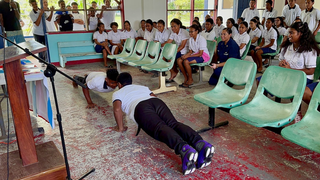 Push-up contest at a high school in Palau