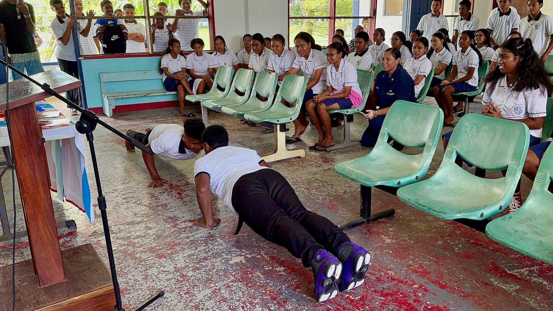 Push-up contest at a high school in Palau