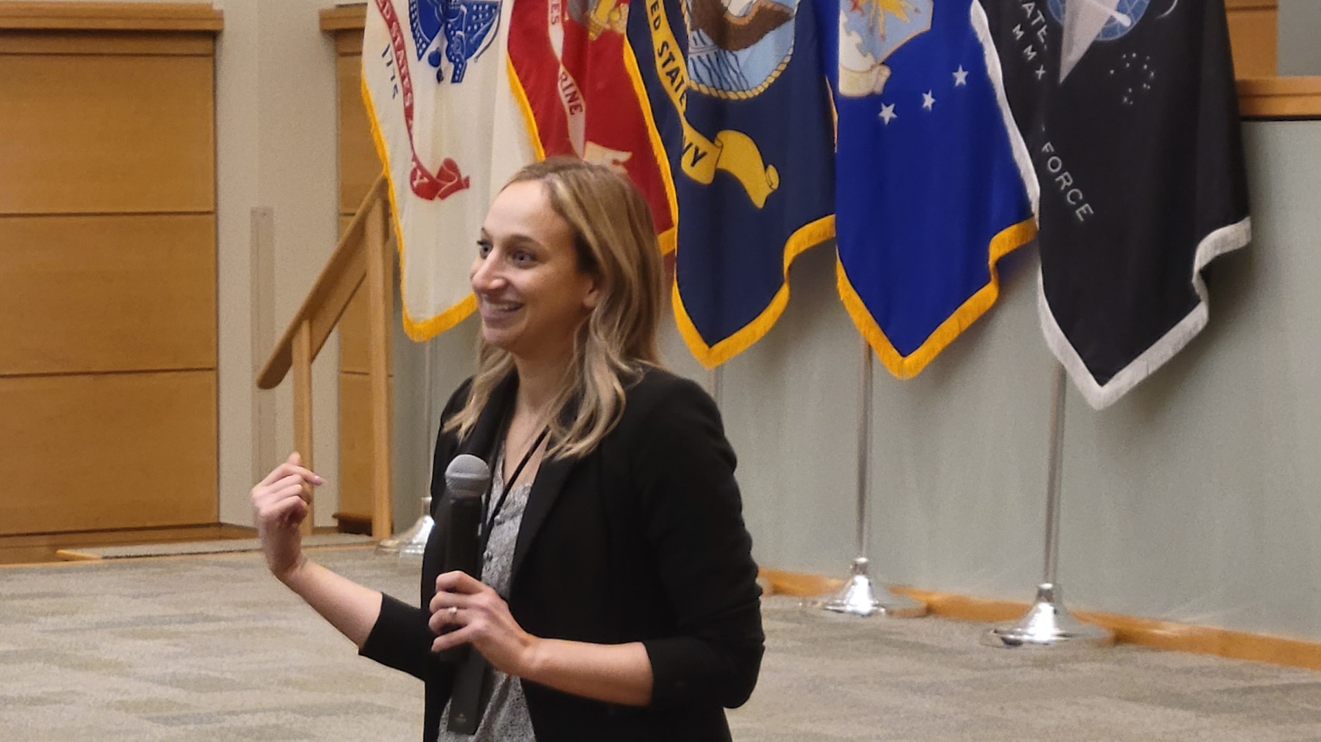 DLA Troop Support Sexual Assault Response Coordinator (SARC) Gina Ingrao welcomes in-person and virtual audience in Philadelphia on April 6, 2023.  DLA Troop Support, located in Philadelphia, PA, is a Major Subordinate Command of the Defense Logistics Agency, with a global presence including offices in Europe & Africa and the Pacific regions.