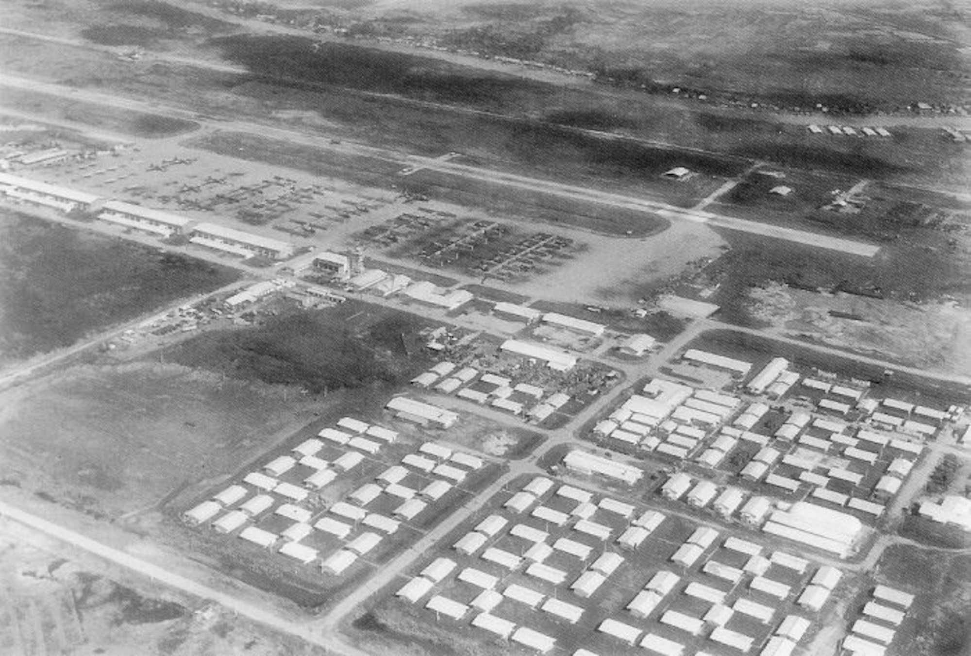 Shown is an aerial view of Binh Thuy Air Base, circa1967. (U.S. Air Force photo)
