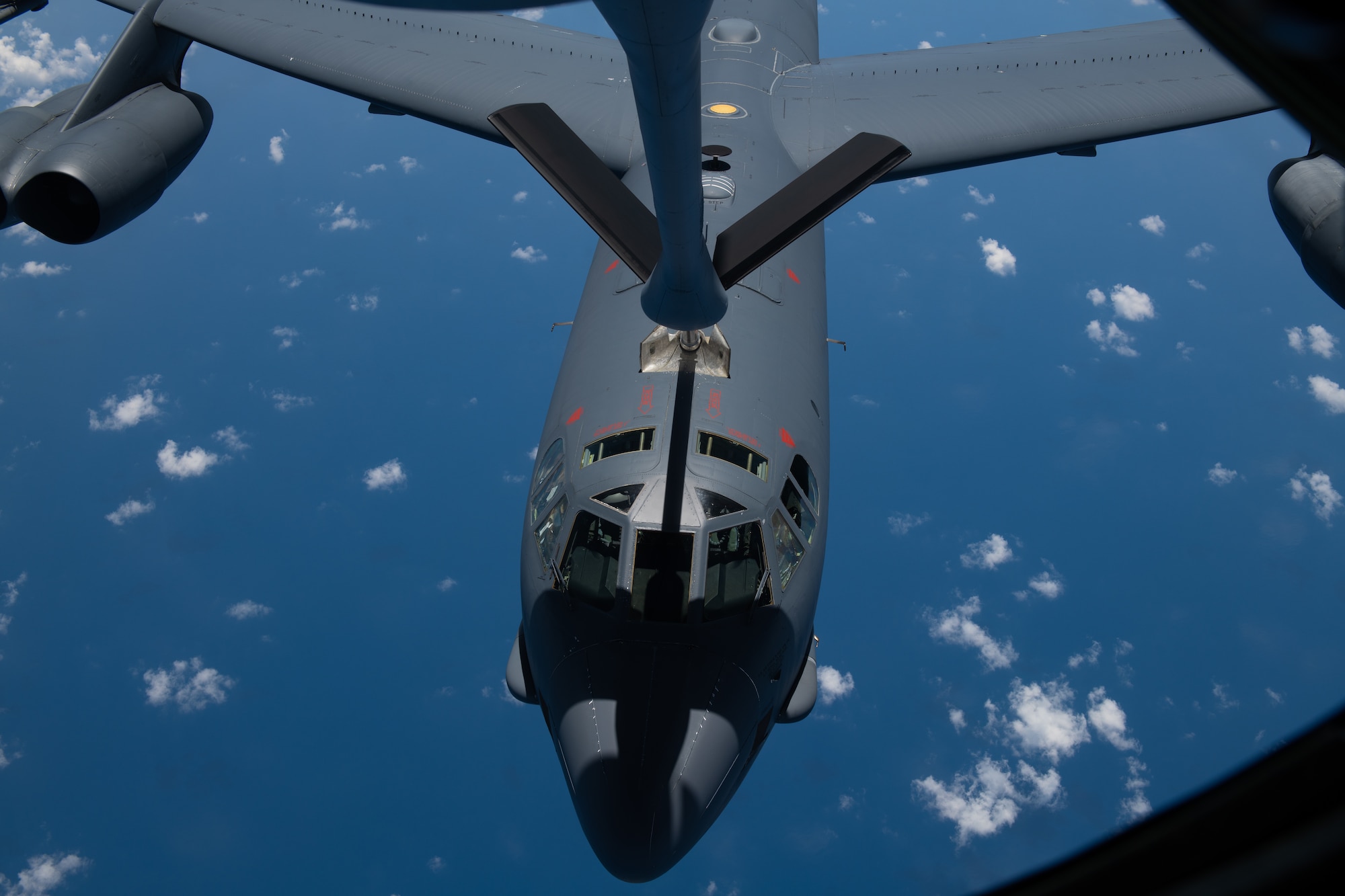 A U.S. Air Force B-52 Stratofortress receives fuel during a mission in the Indo-Pacific region, April 16, 2023. Bomber missions contribute to joint force lethality and deter aggression in the Indo-Pacific by demonstrating the U.S. Air Force’s ability to operate anywhere in the world at any time in support of the National Defense Strategy. (U.S. Air Force photo by Senior Airman Cedrique Oldaker)