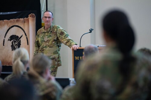 Lt. Gen. Healy stands at a podium