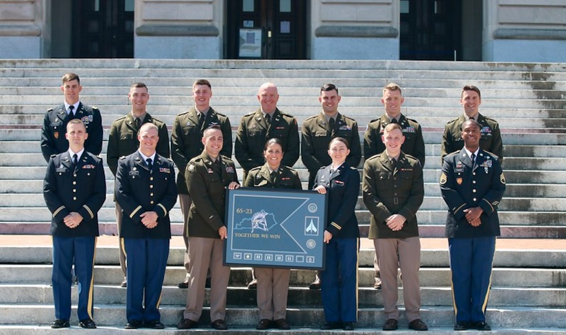 The ceremony honored the Soldiers who successfully completed the 12-month training program and have now been commissioned as new officers in the Kentucky Army National Guard.