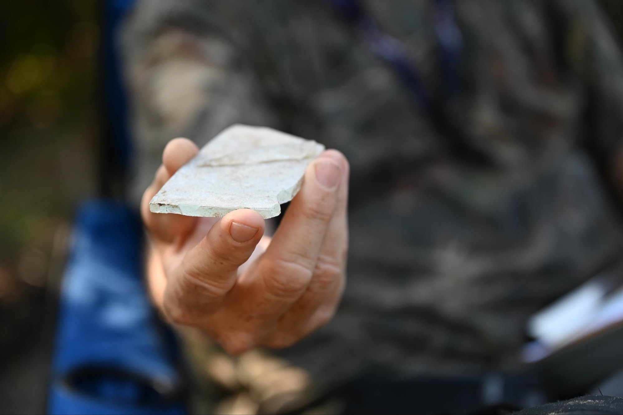 Mirror shard from the Bumper 8 blockhouse held on April 5, 2023 at Cape Canaveral Space Force Station, Fla. The Bumper 8 rocket launch was the first rocket launched on CCSFS. (U.S. Space Force photo by Senior Airman Samuel Becker)