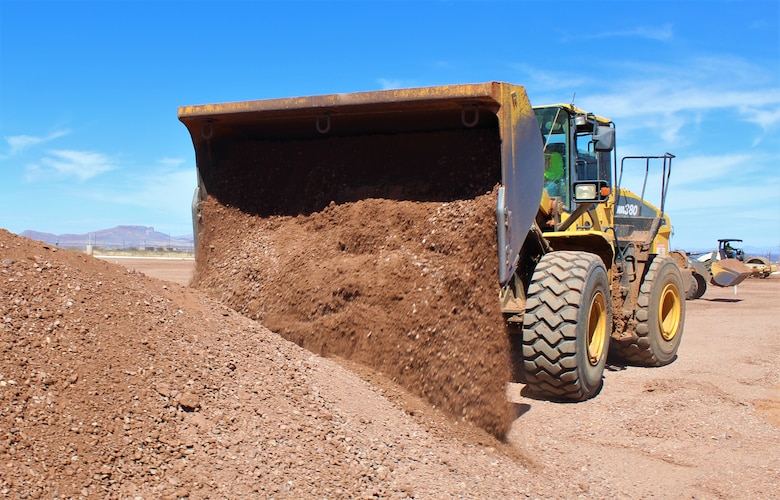 Contractors prepare land for parking lots and roads at the U.S. Army Corps of Engineers Los Angeles District's Ground Transport Equipment project site March 14 near Sierra Vista, Arizona.