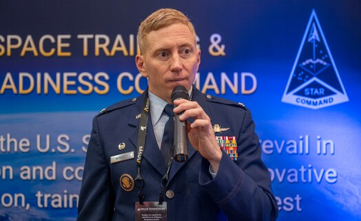  Space Delta 6 Commander Col. Chris Kennedy discussed DEL 6's mission and answered questions during the 38th Space Symposium at the Broadmoor, Colorado Springs, Colo., April 18, 2023. DEL 6's mission is to protect space operations, networks and communications through cyber ops. (US. Space Force photo by SSgt Jose A. Rodriguez Jr)