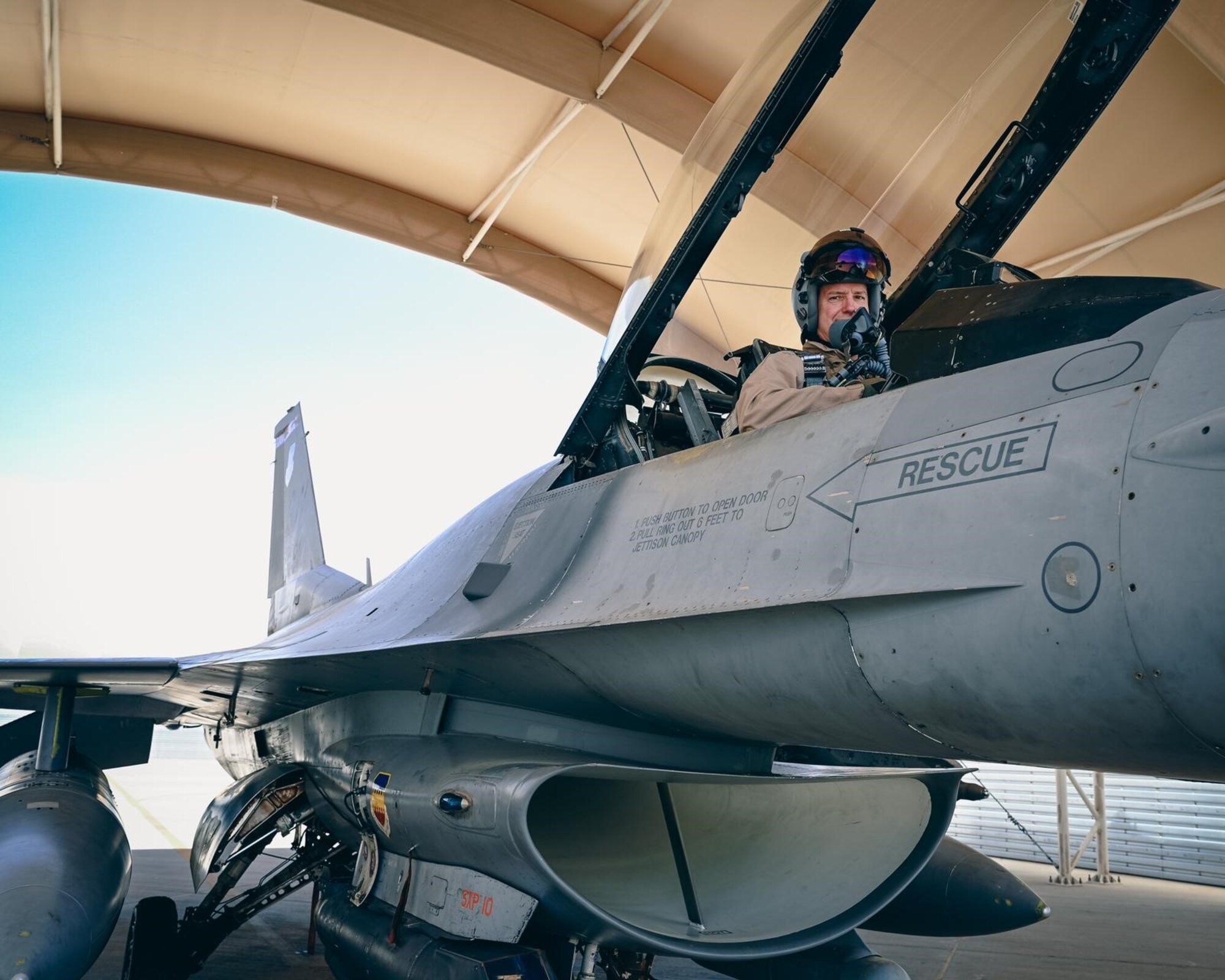 U.S. Air Force Lt. Gen. Alexus Grynkewich, 9th Air Force (Air Forces Central) commander, prepares for flight at Prince Sultan Air Base, Kingdom of Saudi Arabia, Apr. 4, 2023. During the mission, the general flew over airspace in Syria, in support of Operation Inherent Resolve and the Coalition service members deployed in the region who work with Syrian Democratic Forces to battle the Islamic State in Iraq and Syria. Since the beginning of March, Russian aircraft have violated deconfliction protocols, which were established between the Coalition and Russia to avoid miscalculations and potentially dangerous encounters in the airspace in 2019, 63 times. (U.S. Air Force photo by Staff Sgt. Micah Coate)