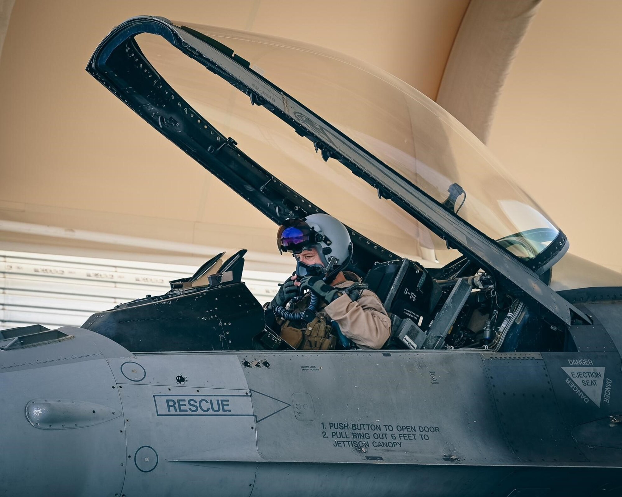 U.S. Air Force Lt. Gen. Alexus Grynkewich, 9th Air Force (Air Forces Central) commander, prepares for flight at Prince Sultan Air Base, Kingdom of Saudi Arabia, Apr. 4, 2023. During the mission, the general flew over airspace in Syria, in support of Operation Inherent Resolve and the Coalition service members deployed in the region who work with Syrian Democratic Forces to battle the Islamic State in Iraq and Syria. Since the beginning of March, Russian aircraft have violated deconfliction protocols, which were established between the Coalition and Russia to avoid miscalculations and potentially dangerous encounters in the airspace in 2019, 63 times. (U.S. Air Force photo by Staff Sgt. Micah Coate)