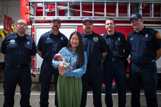  The Crayon family visited the fire department to express their gratitude to the 50th Civil Engineer Squadron's firefighters on March 17, 2023, at Schriever Space Force Base, Colorado.