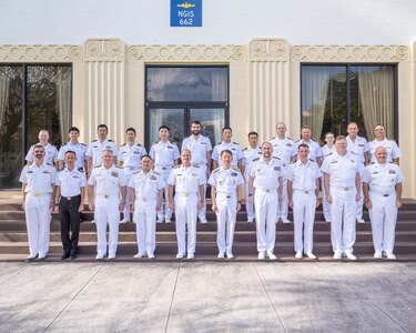 JOINT BASE PEARL HARBOR-HICKAM (April 13, 2023) Attendees of the Submarine Warfare Commanders Conference (SWCC) pose for a group photo on Joint Base Pearl Harbor-Hickam, Hawaii, April 13, 2023. The purpose of SWCC, which was first held in 2018, is to strengthen a free and open Indo-Pacific region through expanded cooperation between submarine force commanders of allies and partners.