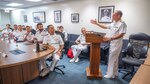Rear Adm. Jeff Jablon, Commander, Submarine Force, U.S. Pacific Fleet, addresses attendees of the Submarine Warfare Commanders Conference (SWCC) on Joint Base Pearl Harbor-Hickam, Hawaii, April 12.