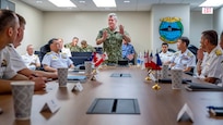 Adm. Samuel Paparo, Commander, U.S. Pacific Fleet, addresses attendees of the Submarine Warfare Commanders Conference (SWCC) on Joint Base Pearl Harbor-Hickam, Hawaii, April 12.