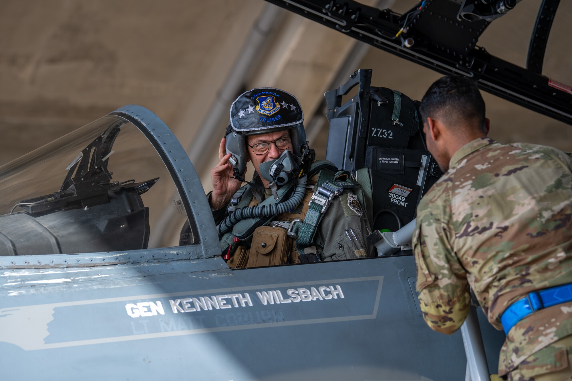 Airmen talk before a flight.