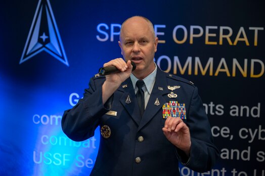  Space Delta 7 Commander Col. Bret Swigert discussed DEL 7’s mission and answered questions during the 38th Space Symposium at the Broadmoor, Colorado Springs, Colo., April 19, 2023. DEL 7 provides critical, time sensitive and actionable intelligence for space domain operations to allow for the detection, characterization and targeting of adversary space capabilities. (US. Space Force photo by SSgt Jose A. Rodriguez Jr)