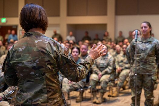 Woman speaks to audience
