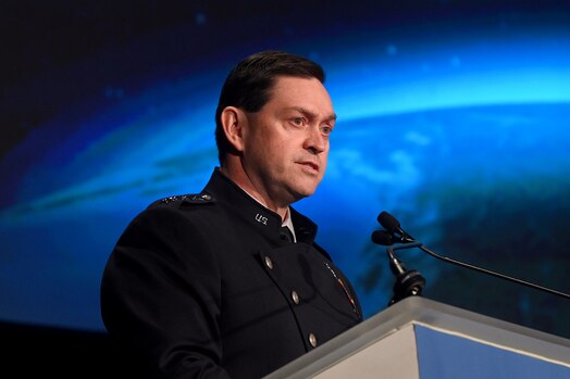  Chief of Space Operations Gen. Chance Saltzman delivers his keynote speech during the Space Foundation's Space Symposium in Colorado Springs, Colo., April 19, 2023. (U.S. Air Force photo by Andy Morataya)