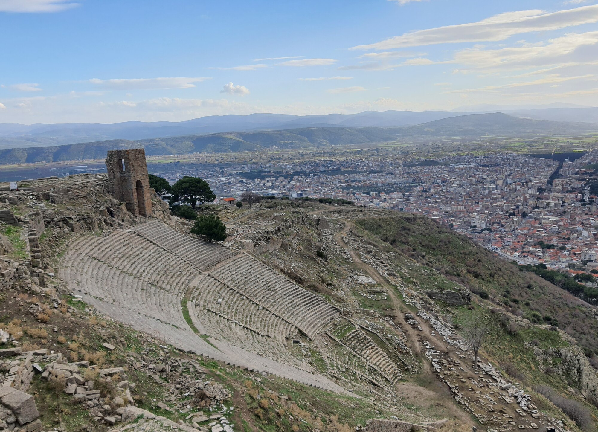 A view of the steepest and first theater with a wooden stage at Pergamon, Türkiye, Jan. 21, 2023.