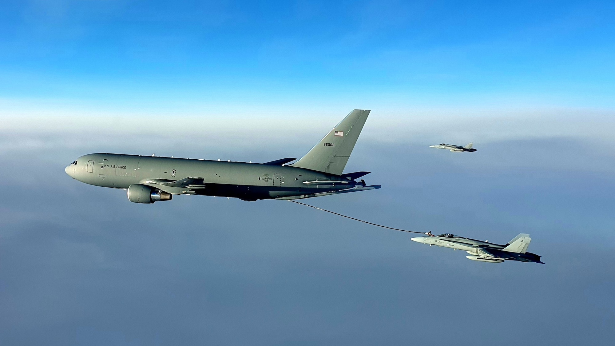 A U.S. Air Force Reserve Command’s KC-46 Pegasus refueled Finnish F/A-18s for the first time in Finland airspace, Dec. 7, 2022, as part of a U.S. Air Forces in Europe – Air Forces Africa partnership exercise called Copper Arrow.